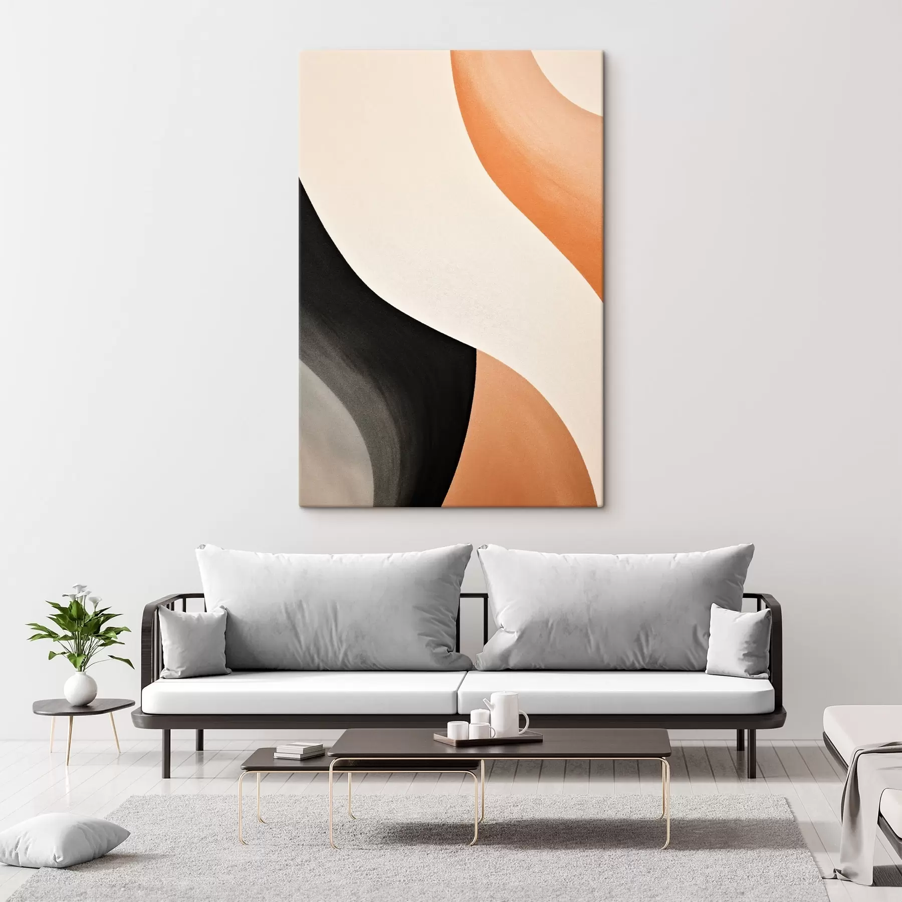 wall murals Bold S-curve in cream, black and terracotta accent s46495