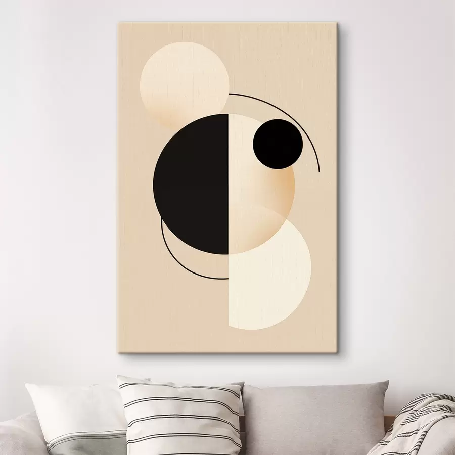 murales Círculos y arcos gráficos en beige suave y negro s46497