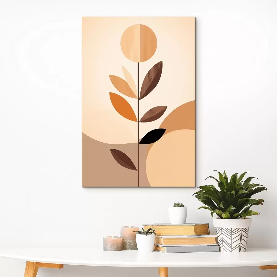 murales Flor estilizada con hojas geométricas en tonos cálidos s46500