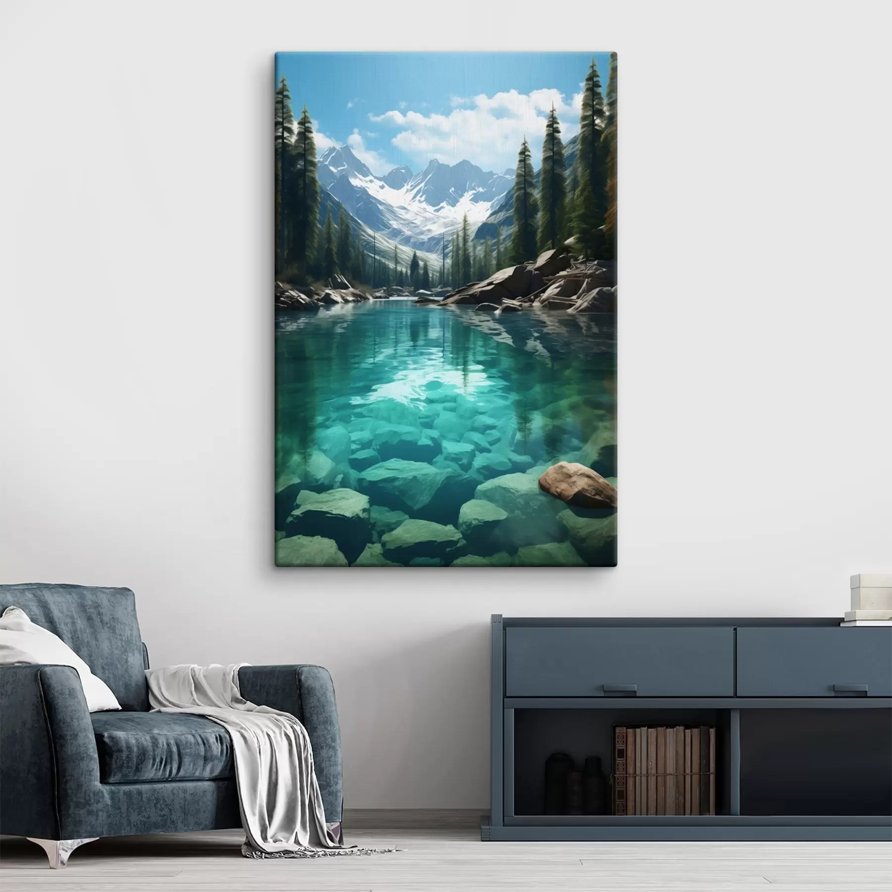 murales Río alpino cristalino con lecho rocoso y picos nevados s46514