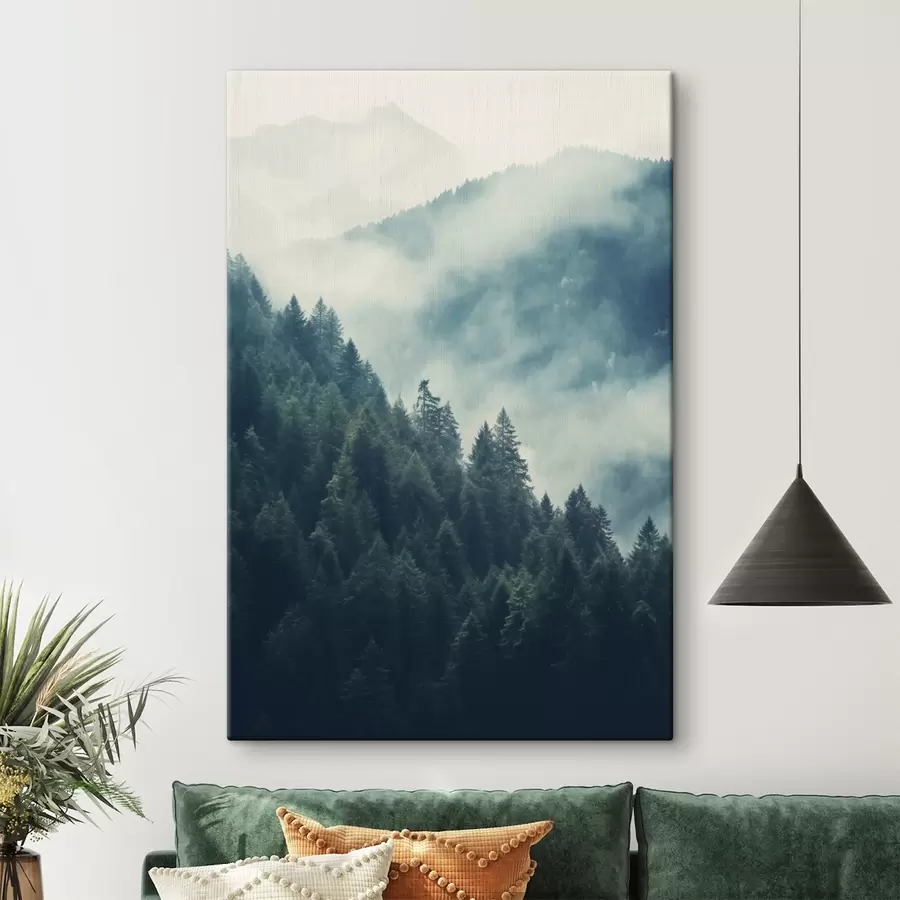 wall murals Misty mountain ridges and dark conifer forest s46518