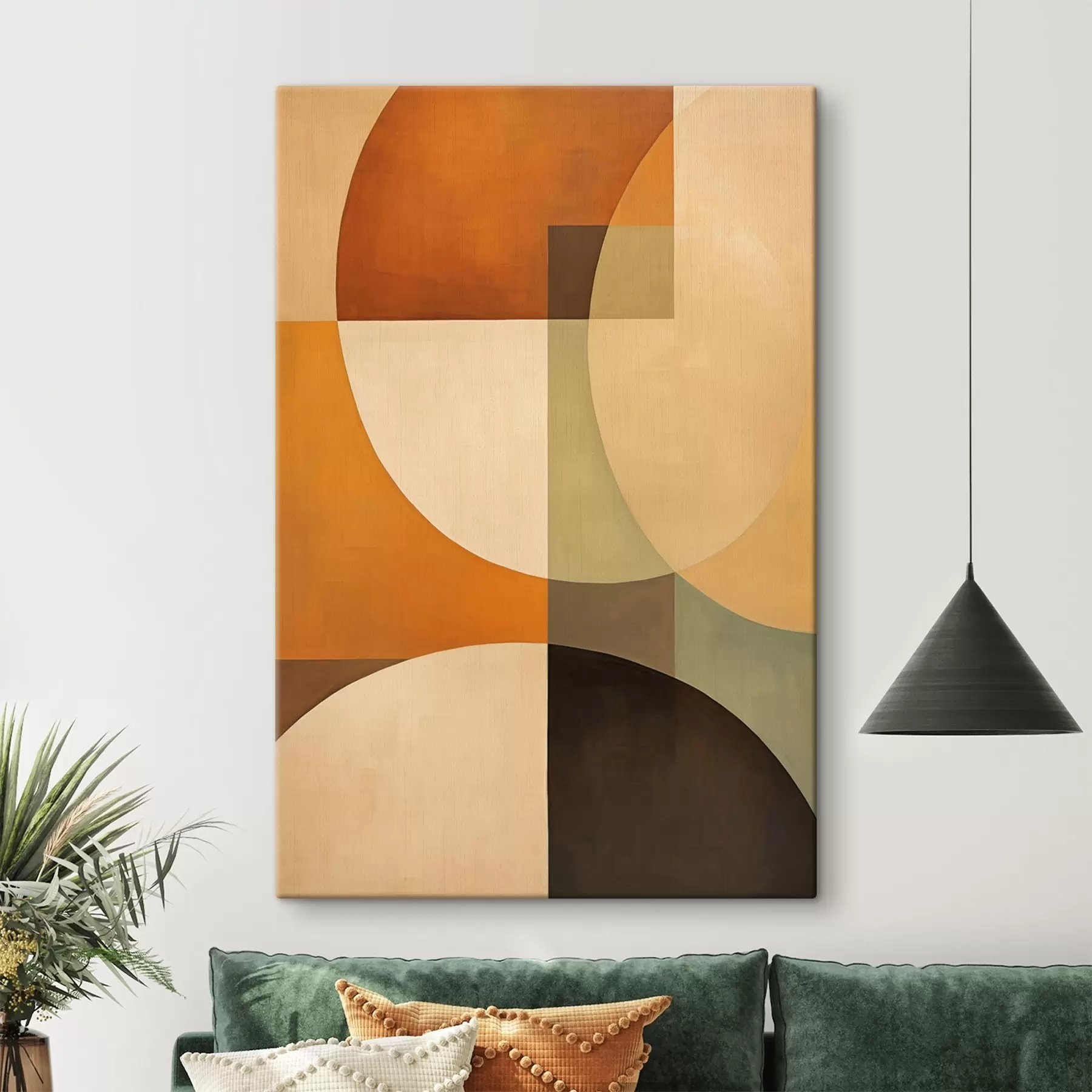 murales Grandes formas entrecruzadas en tonos terracota y oliva s46533