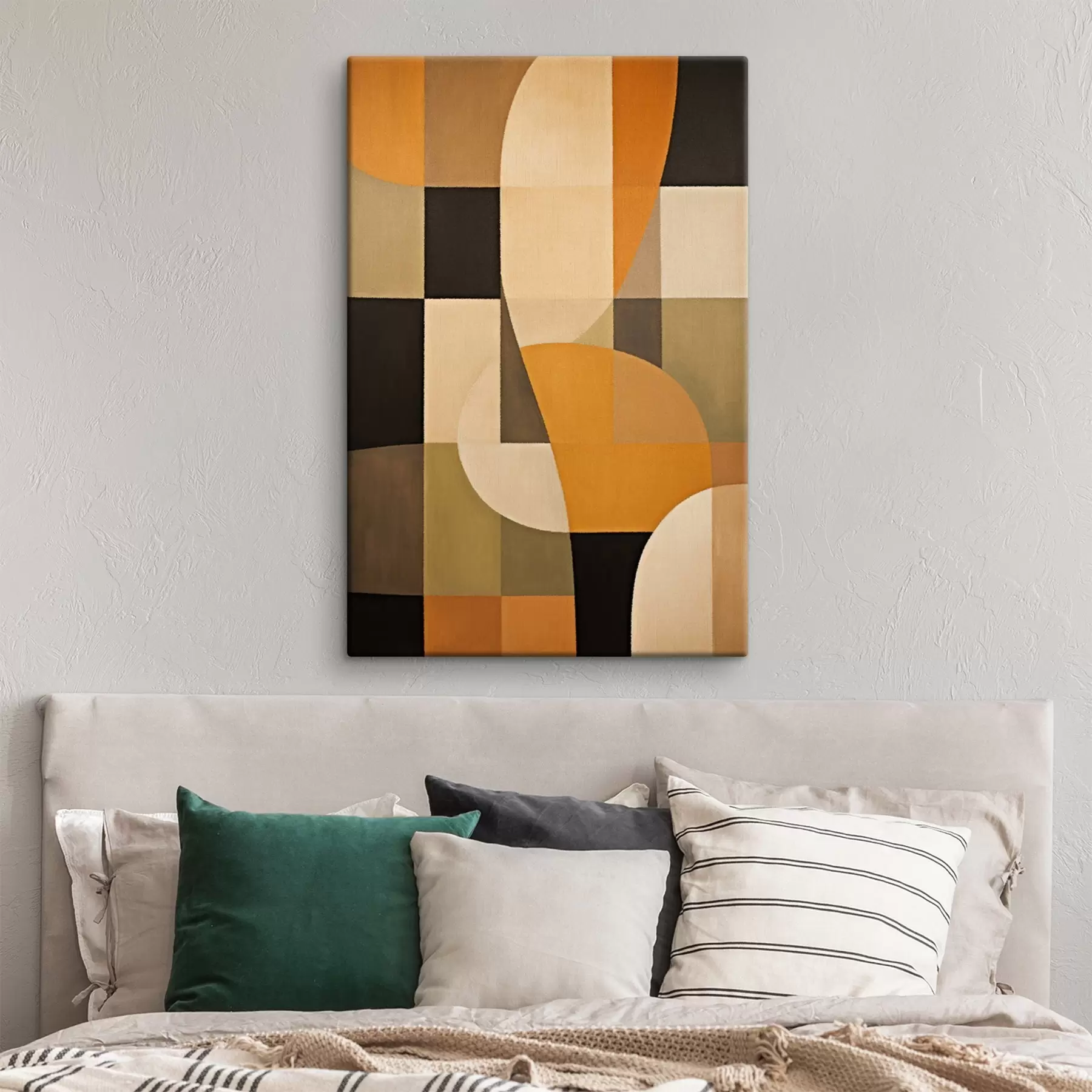 wall murals Patchwork of rectangles with a smooth orange arc s46534