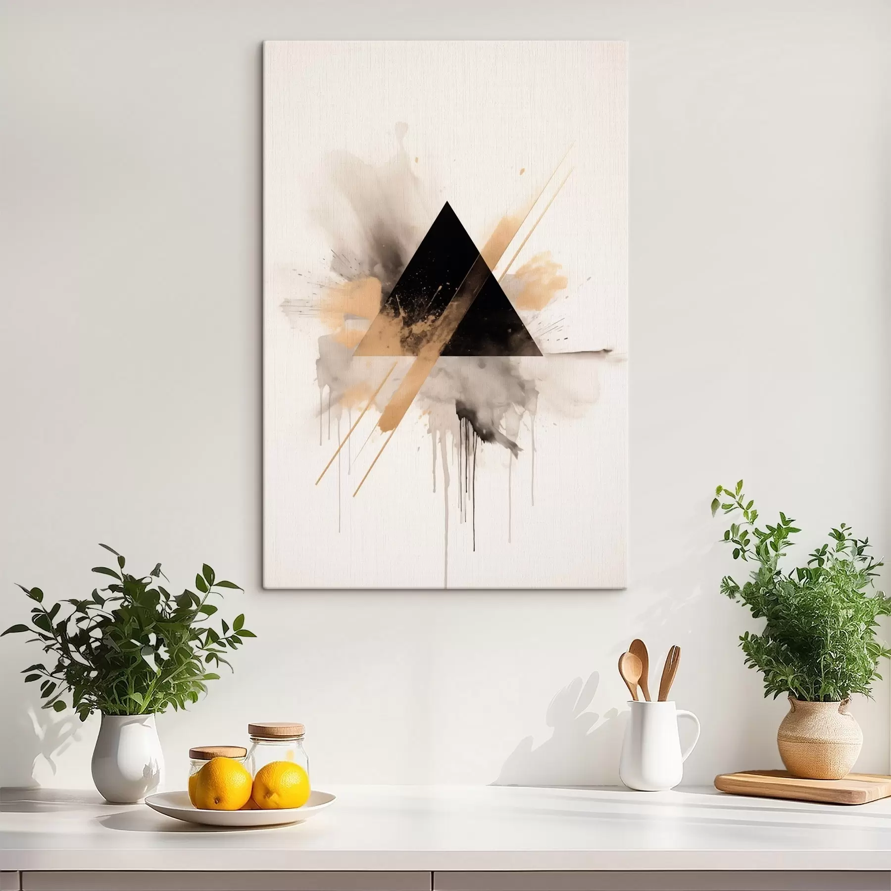 murales Geometría: triángulo negro con salpicaduras y líneas claras s46540