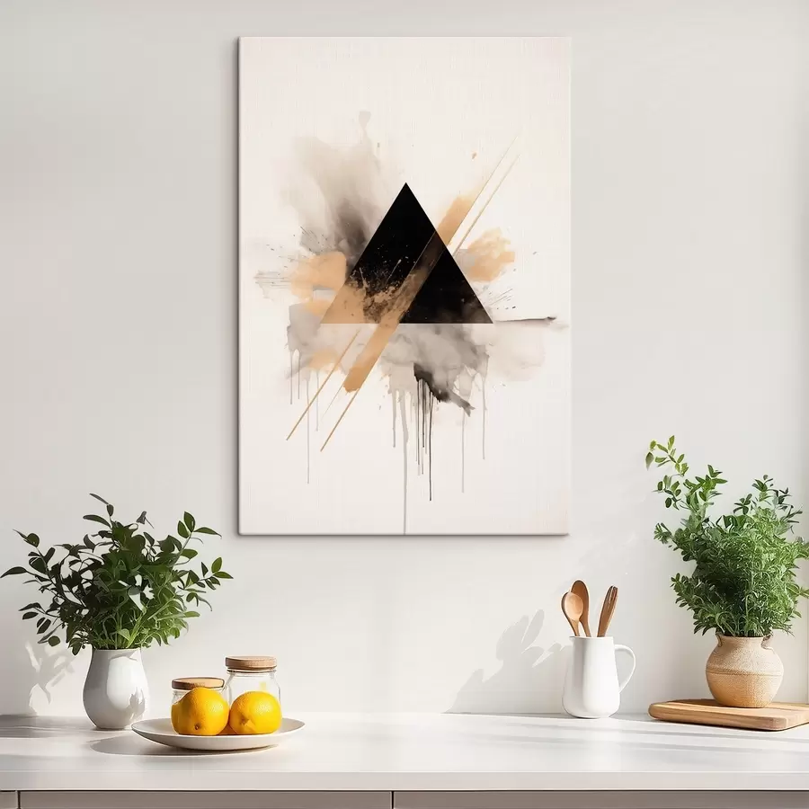 murales Geometría: triángulo negro con salpicaduras y líneas claras s46540
