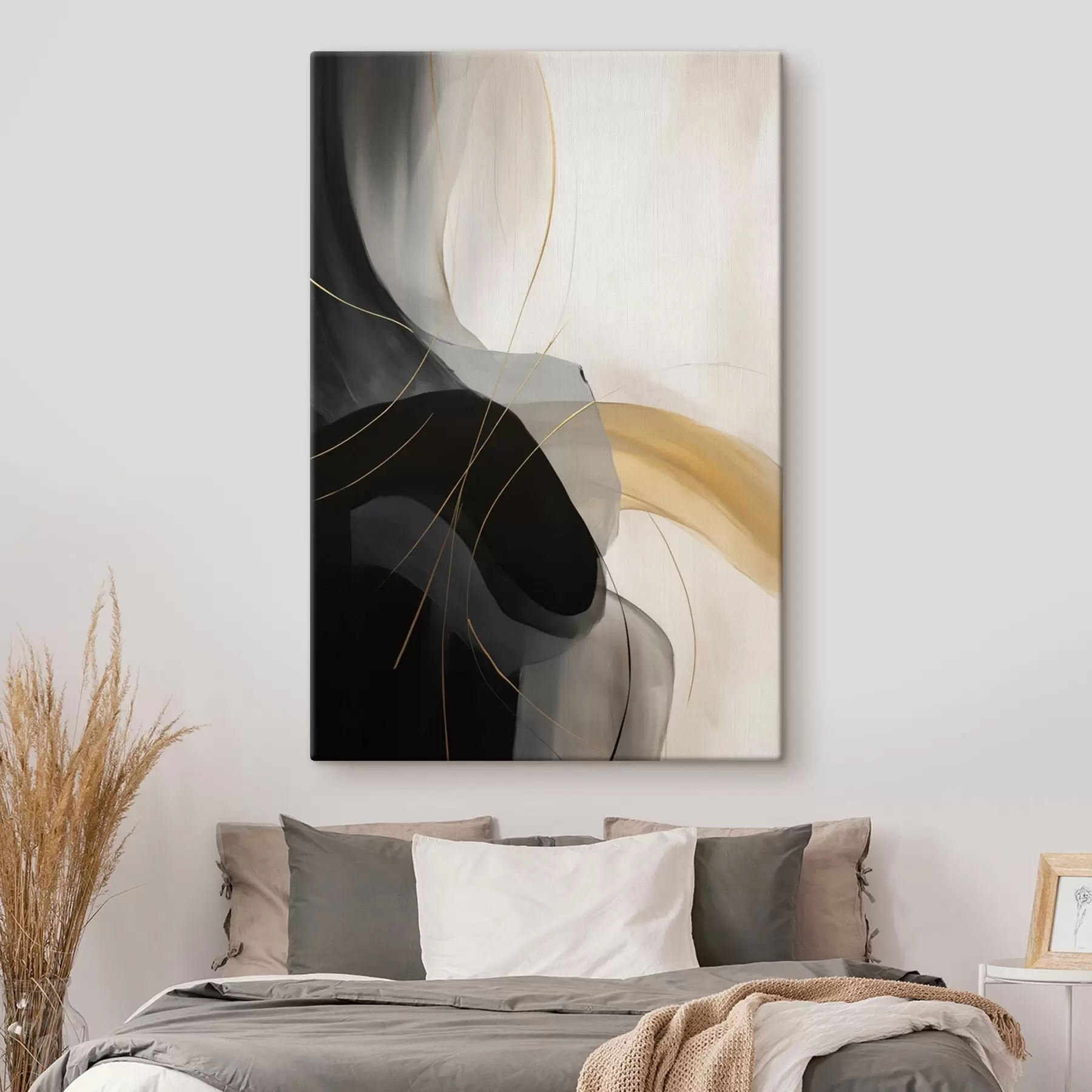 murales Suaves curvas en negro y beige con un toque cálido s46542