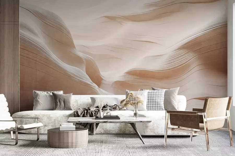 wall murals Sandstone canyon textured walls with smooth, flowing curves and textures, natural beauty, minimalism w09533