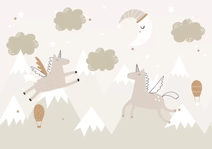 Wall Mural Photo Wallpaper Sleeping Moon, unicorns and balloons w04886