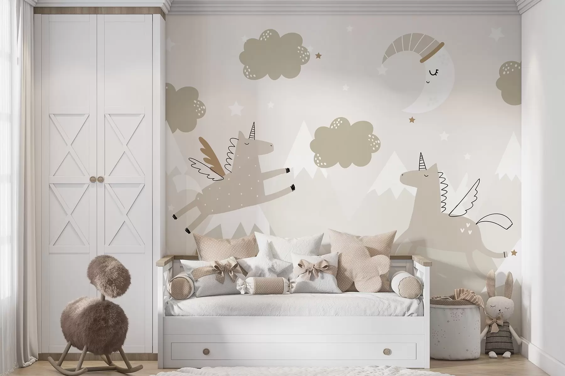 Wall Mural Photo Wallpaper Sleeping Moon, unicorns and balloons w04886