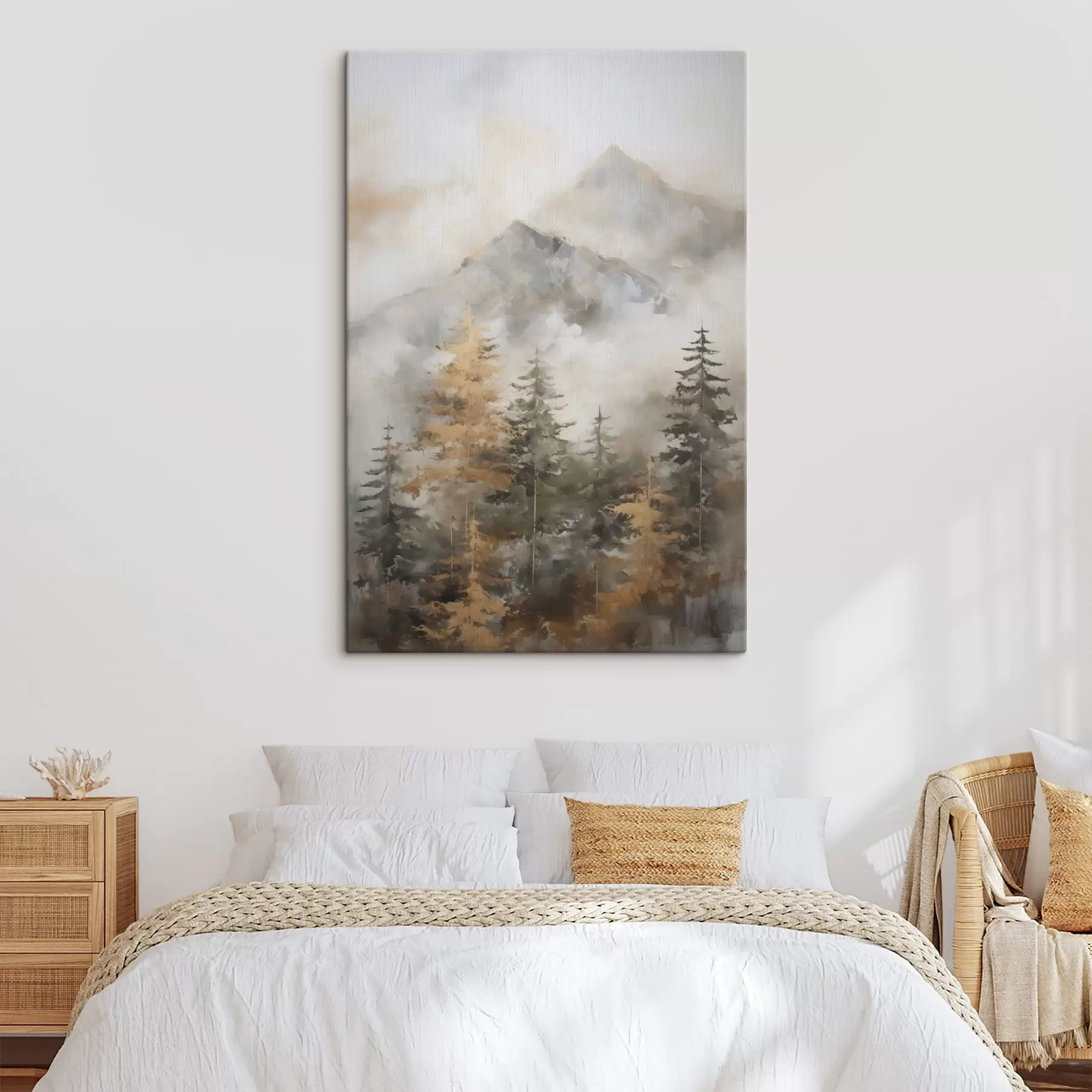 wall murals Forest against the backdrop of mountains imitation of painting s46670