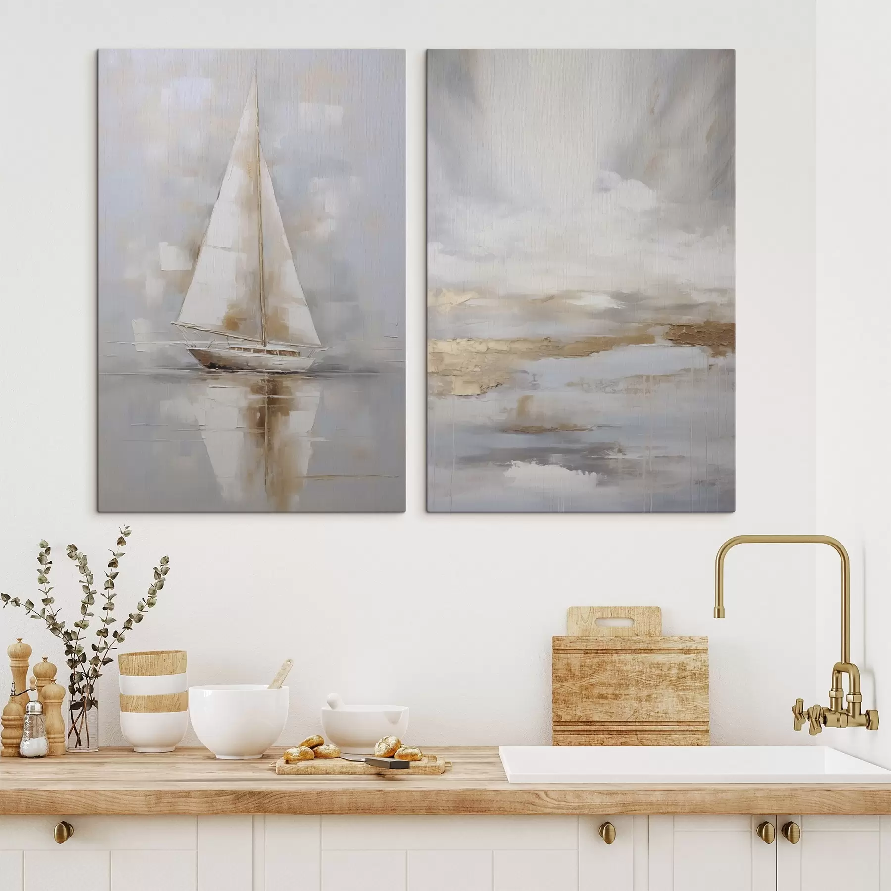 wall murals Sailboat and abstract composition imitation of painting m00999
