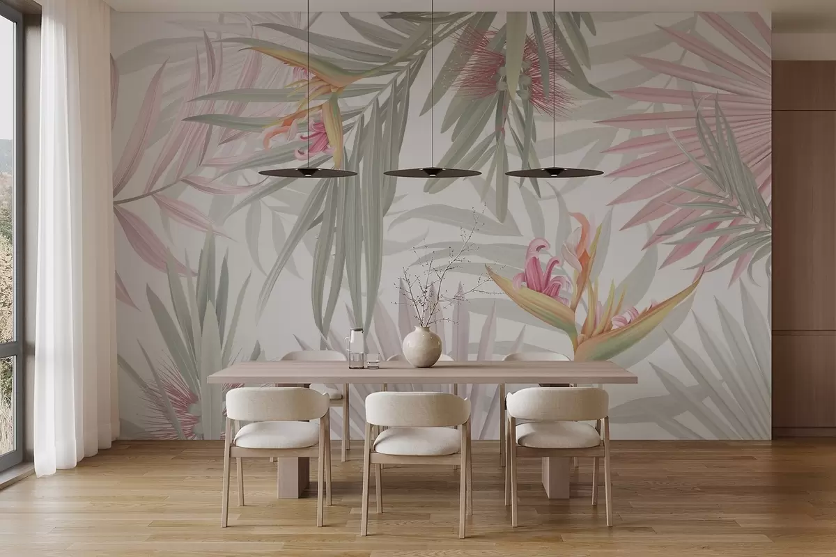Wall Mural Photo Wallpaper Strelitzia in palm foliage w04896v1
