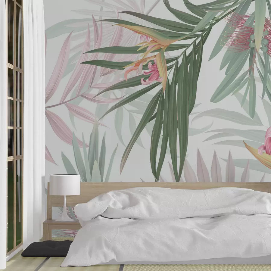 Wall Mural Photo Wallpaper Strelitzia in palm foliage w04896v2