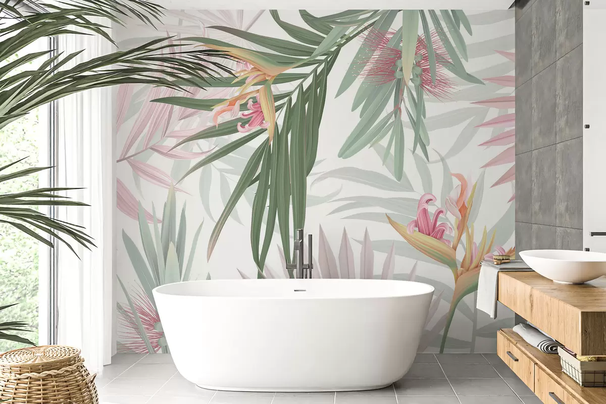 peintures murales Strelitzia dans le feuillage des palmiers w04896v2