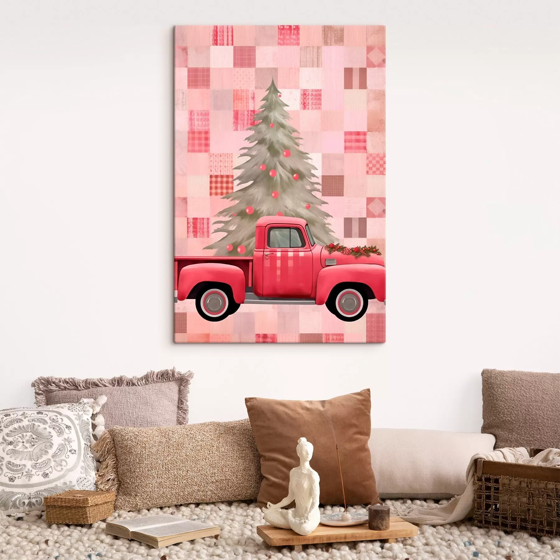 wall murals Retro truck with a Christmas tree s46632