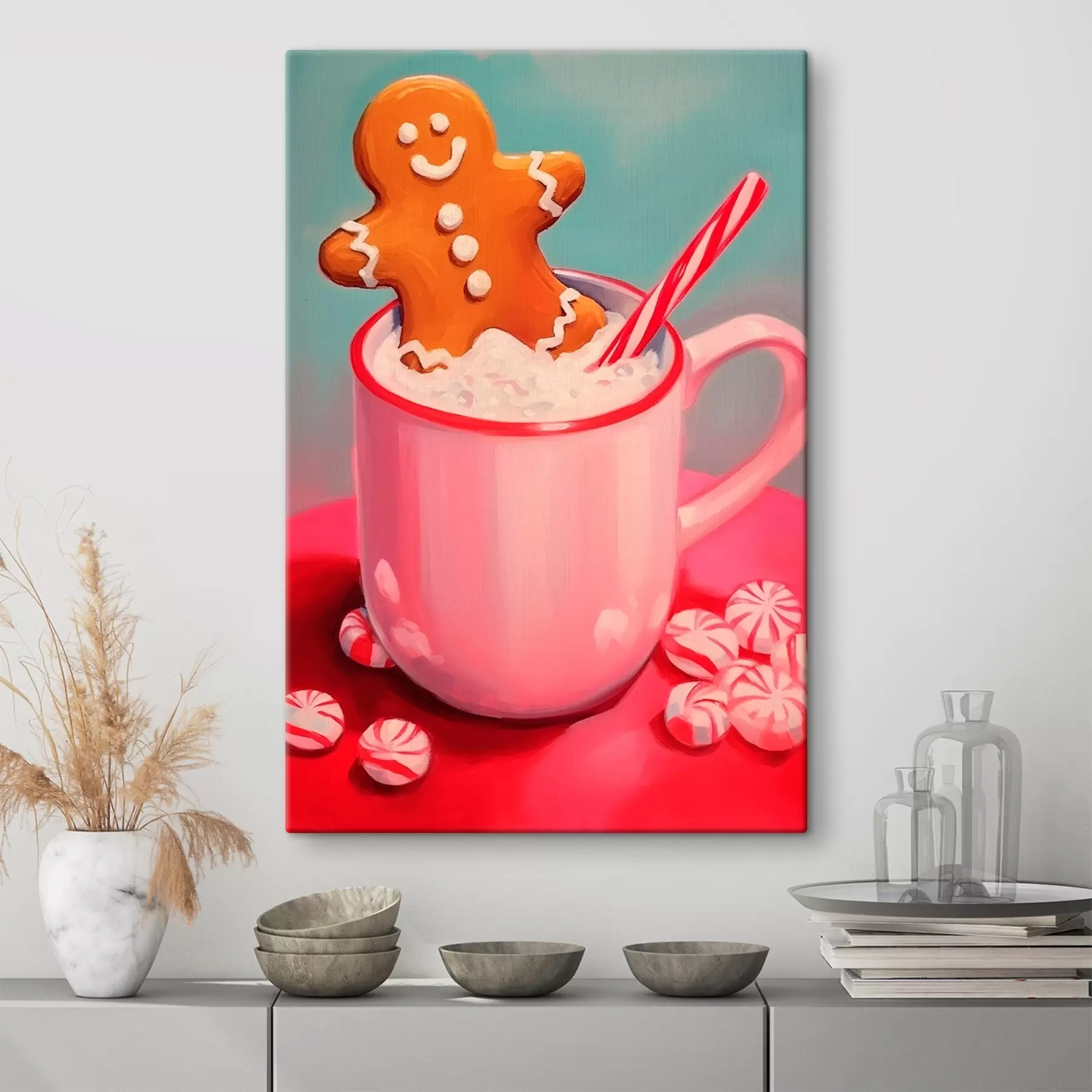 murales Hombrecito de jengibre en una taza de chocolate caliente s46635