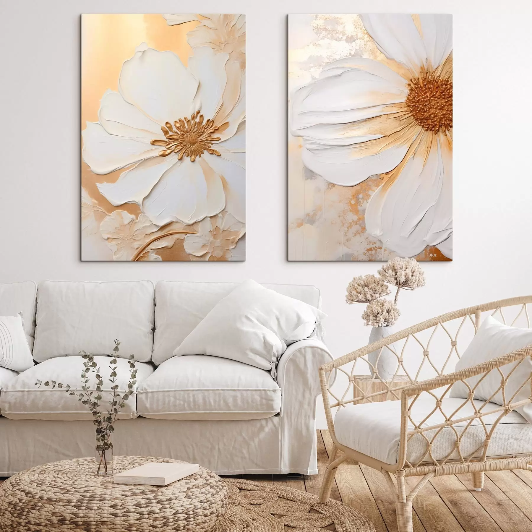 wall murals A white flower with delicate petals, textured abstract background, elegant, decorative art m01006