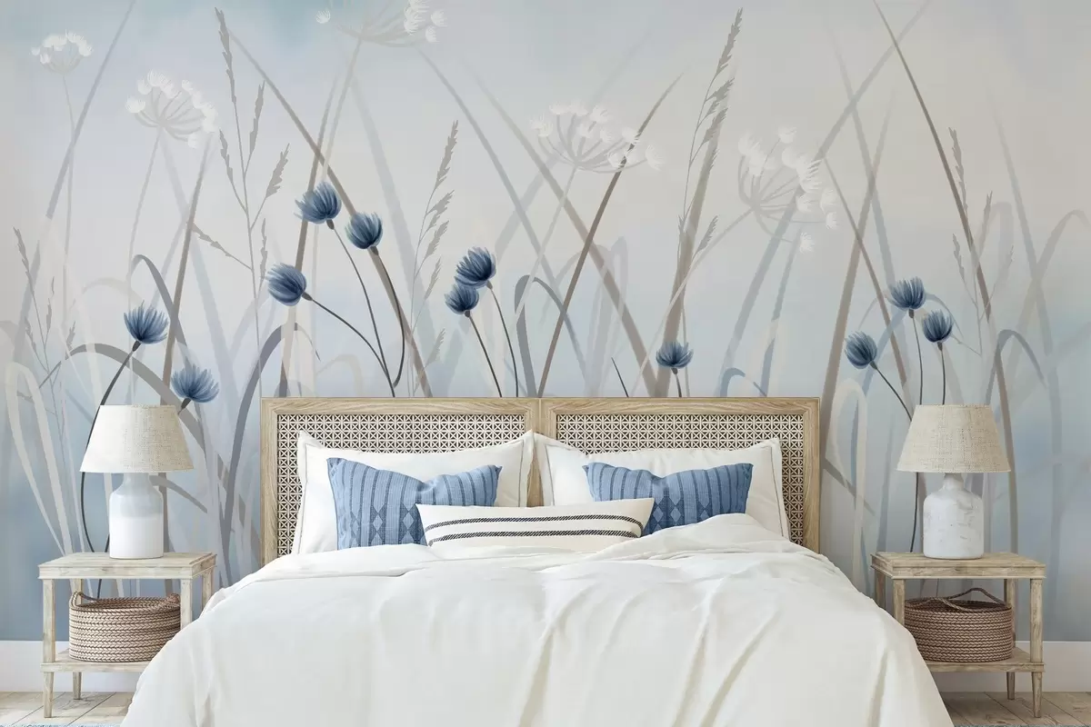 Wall Mural Photo Wallpaper Painted grass and flowers w04900