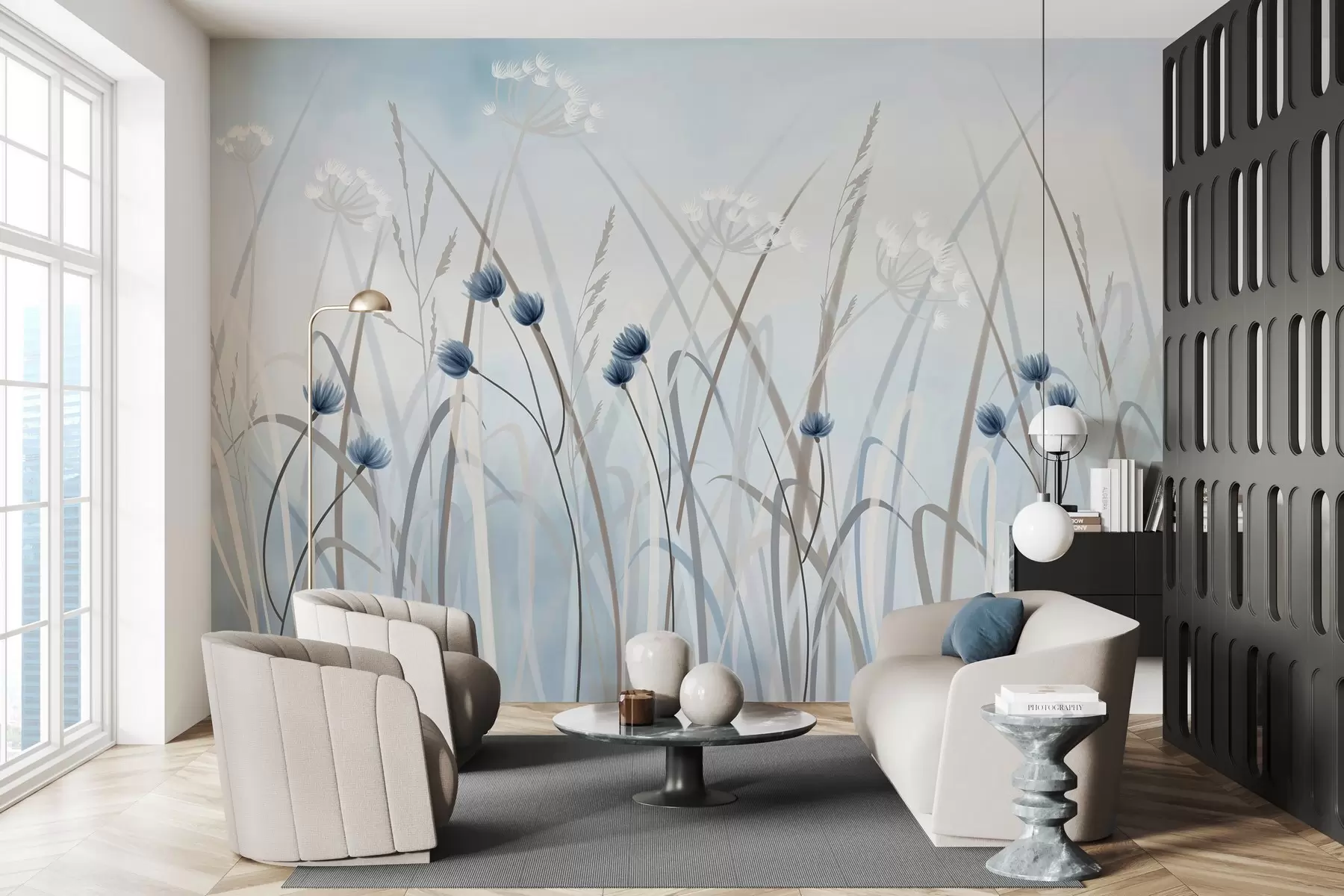 wall murals Painted grass and flowers w04900