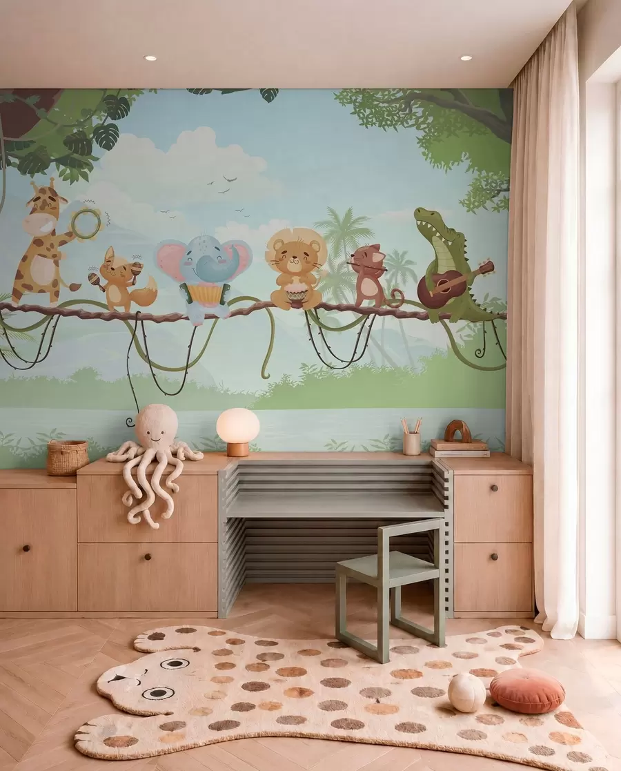 Wall Mural Photo Wallpaper Jungle Band in Blue w04505
