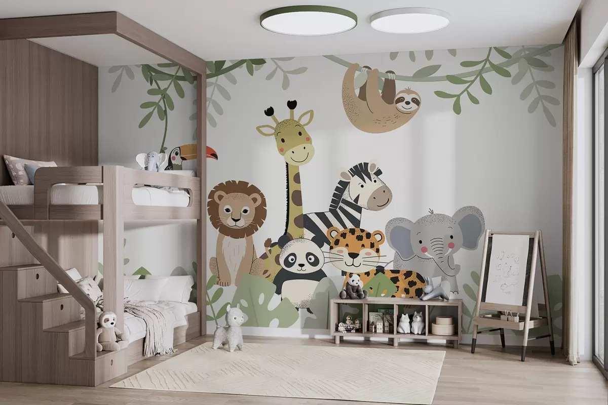 Wall Mural Photo Wallpaper Fairytale jungle with animals w04905