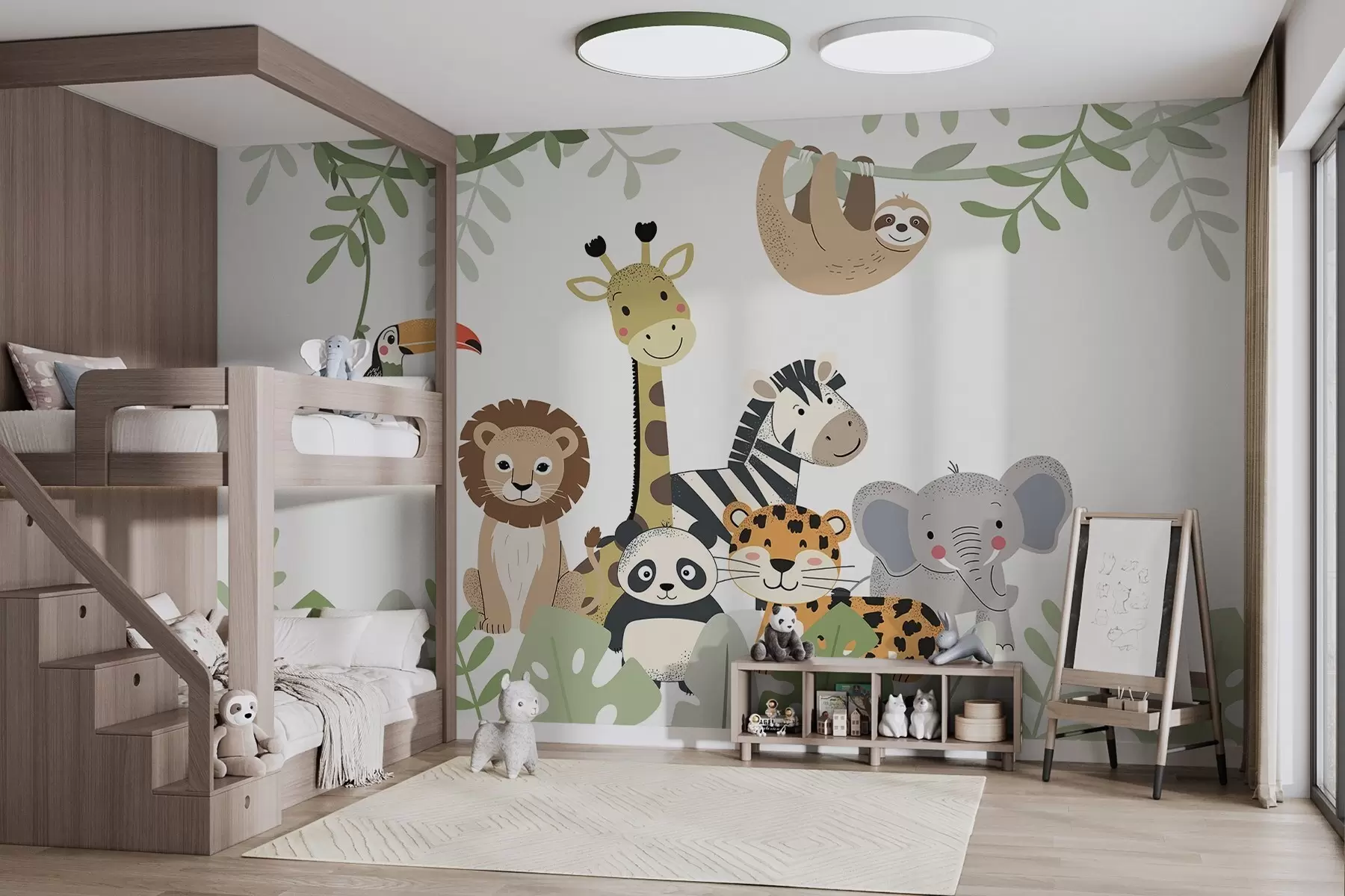 murales Selva de cuento de hadas con animales w04905
