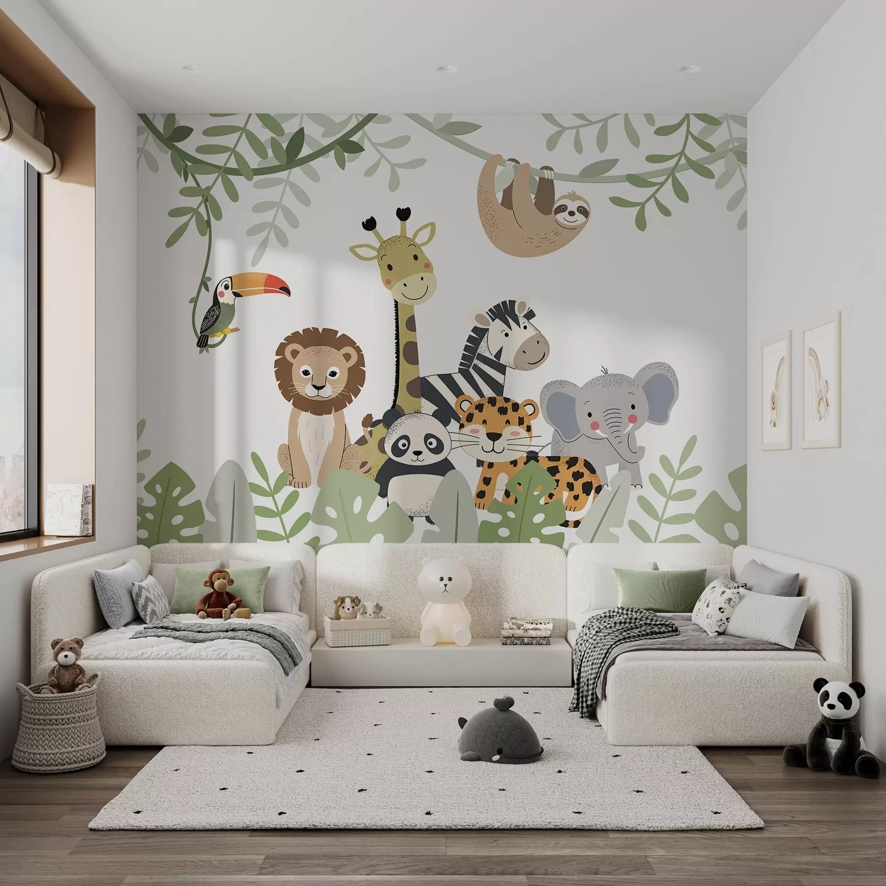 peintures murales Jungle féérique avec des animaux w04905
