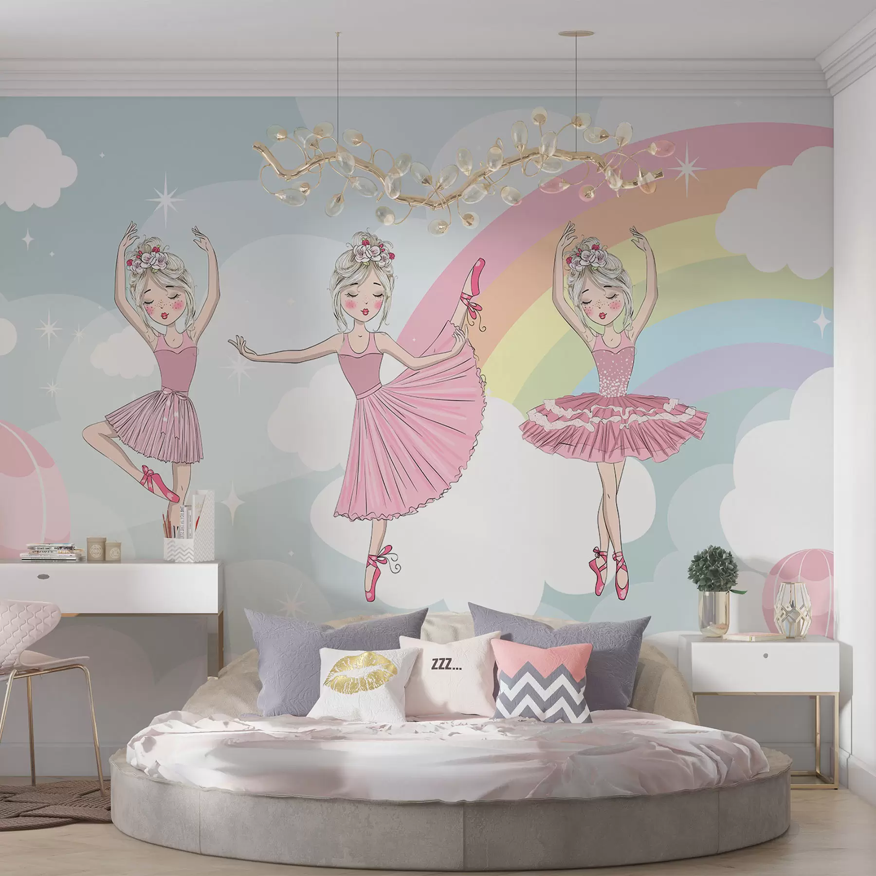 murales Princesas con el cielo y el arcoíris como telón de fondo w04907