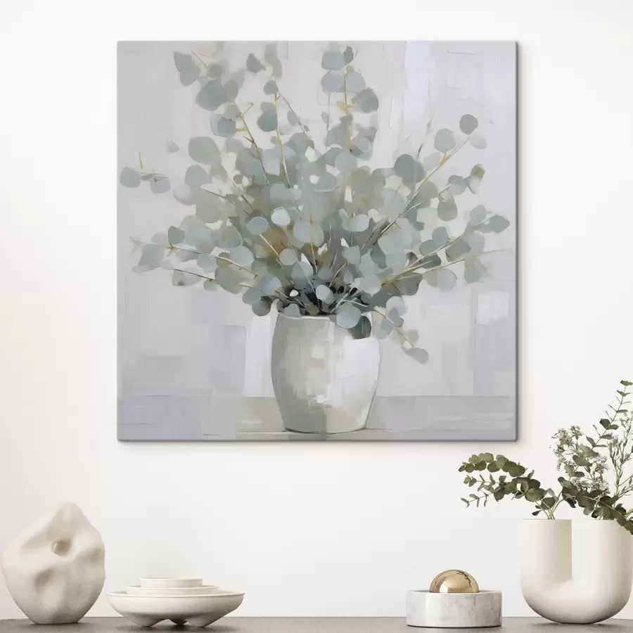 wall murals Eucalyptus branches in a vase, imitation painting s46713
