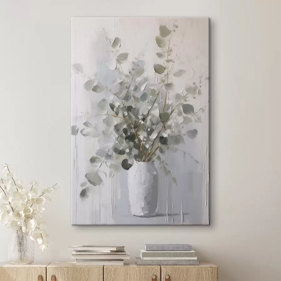 wall murals Branches with foliage in a vase, imitation painting s46720