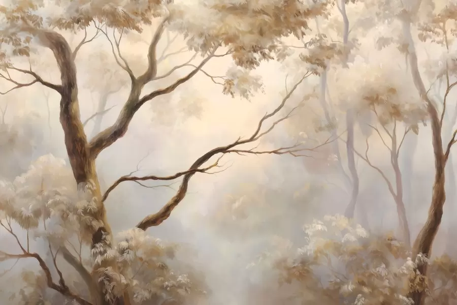 Wall Mural Photo Wallpaper The forest in the light morning mist. A delicate atmospheric painting in the style of an artistic landscape w04817