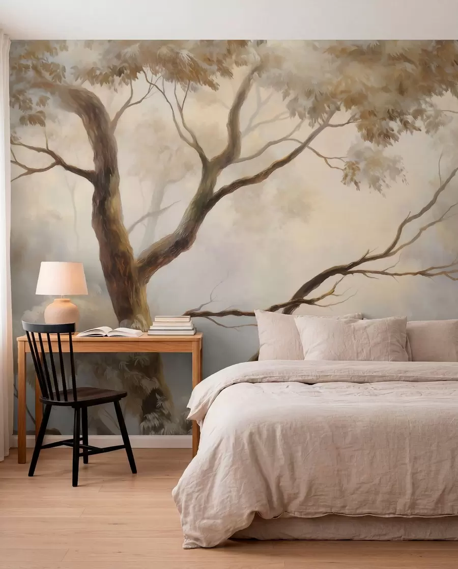 Wall Mural Photo Wallpaper The forest in the light morning mist. A delicate atmospheric painting in the style of an artistic landscape w04817