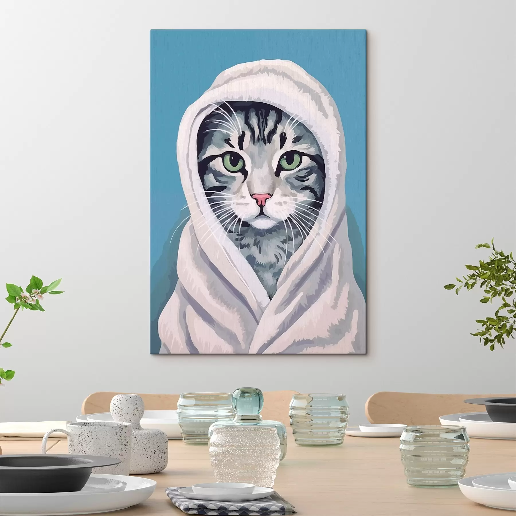 murales Gato rayado con una toalla blanca s46740