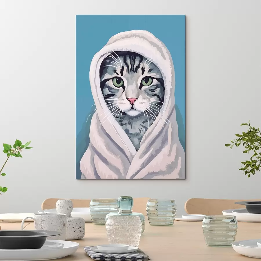 murales Gato rayado con una toalla blanca s46740