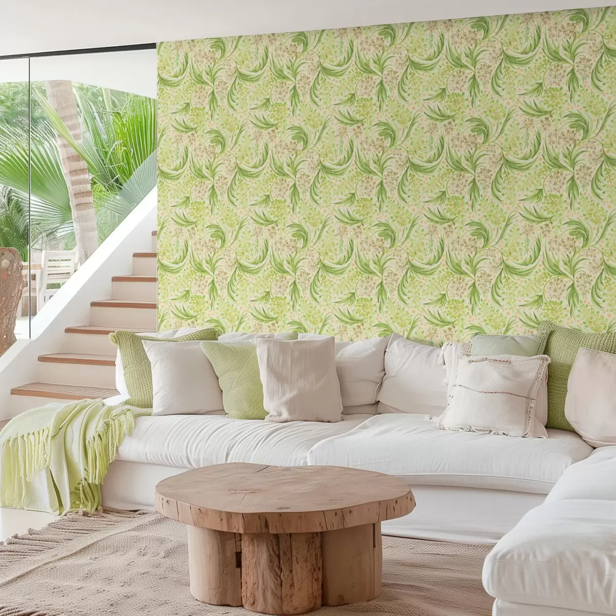 Papier peint Motif floral léger dans des tons verts doux a00853