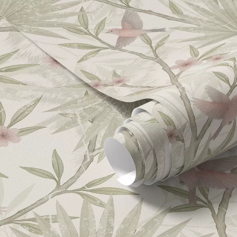 Wall Mural Photo Wallpaper Delicate pink birds among palm leaves a00883