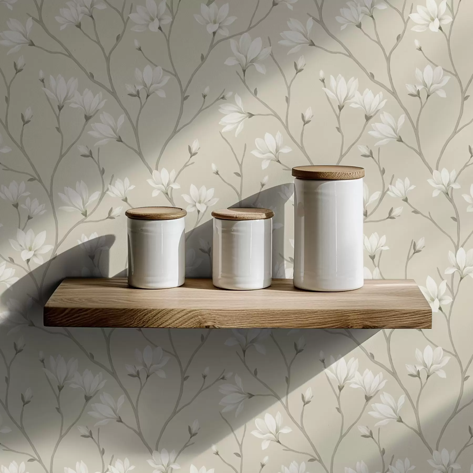 Wall Mural Photo Wallpaper Light magnolias on slender beige branches a00890