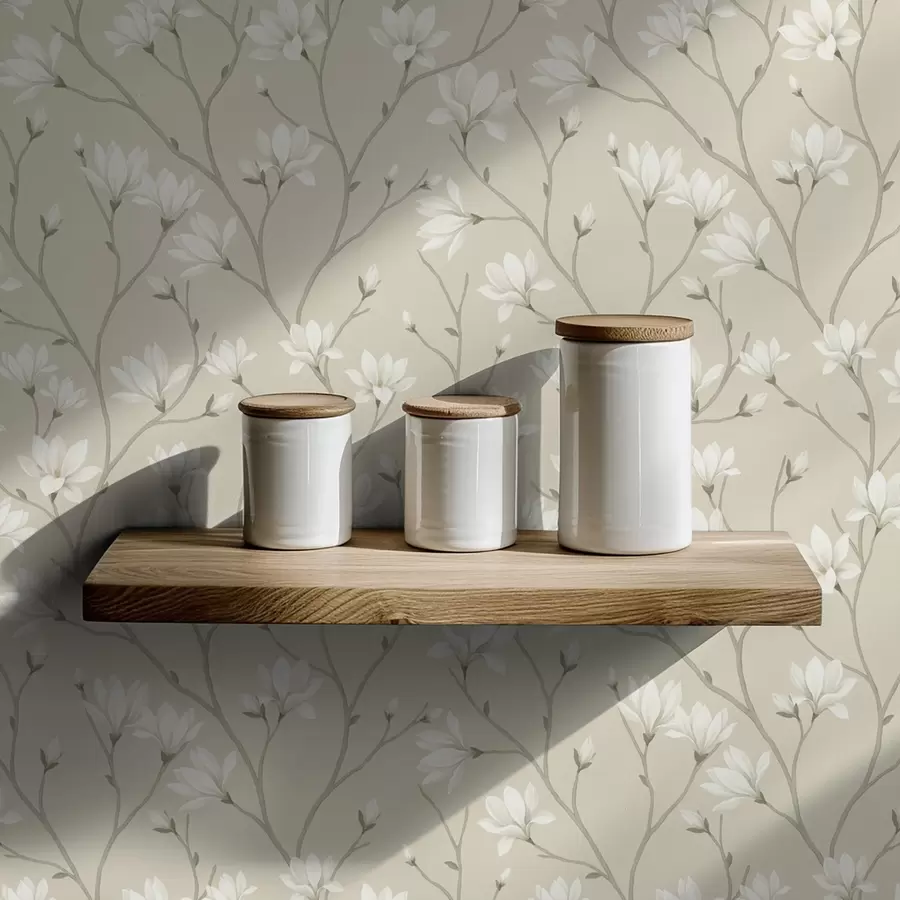 wall murals Light magnolias on slender beige branches a00890