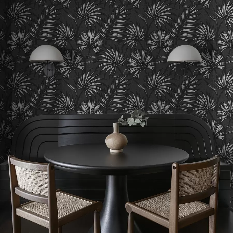 wall murals Black and white palm leaves on a dark background a00891