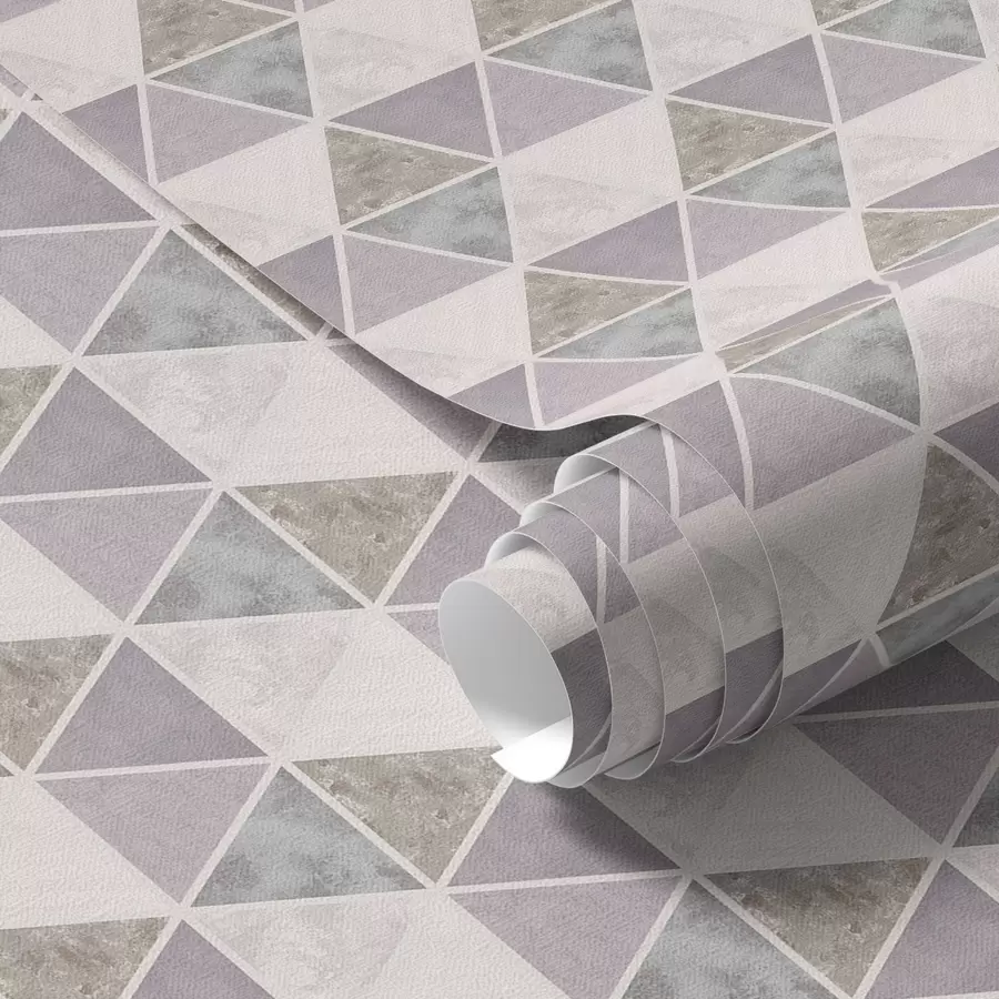 murales Triángulos con inserciones texturizadas, mezcla de gris lila y gris a00917