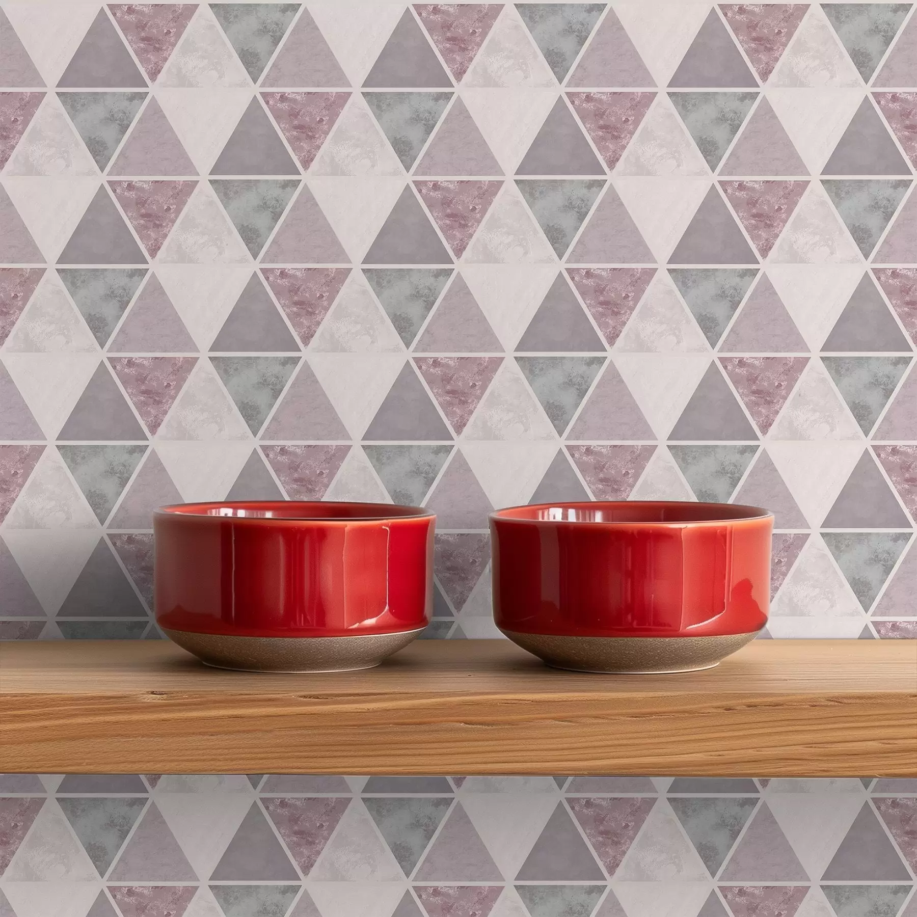 peintures murales Triangles souples dans des tons gris-rose et poudrés a00918