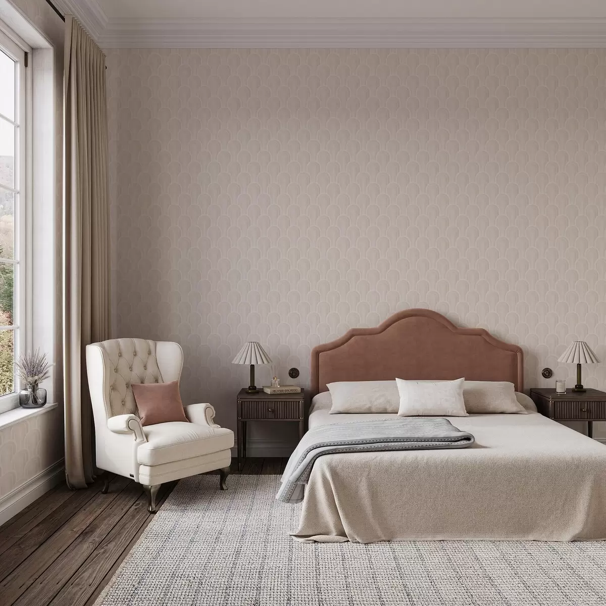 Wallpaper Small arch modules in warm cream-beige shades a00924