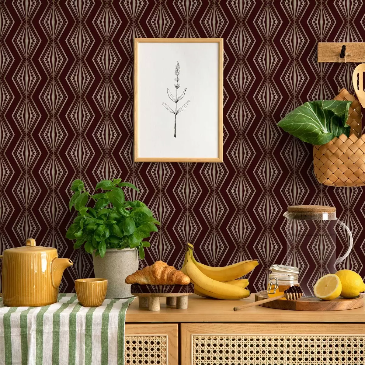 Papier peint Motif géométrique en losanges sur fond brun vin a00925v1