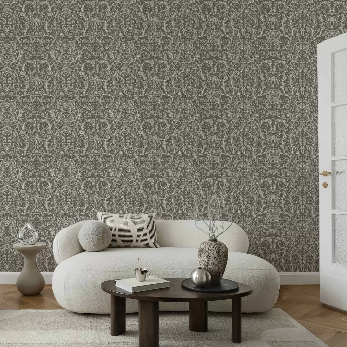 Wallpaper Monochrome botanical pattern on warm brown a00929v2
