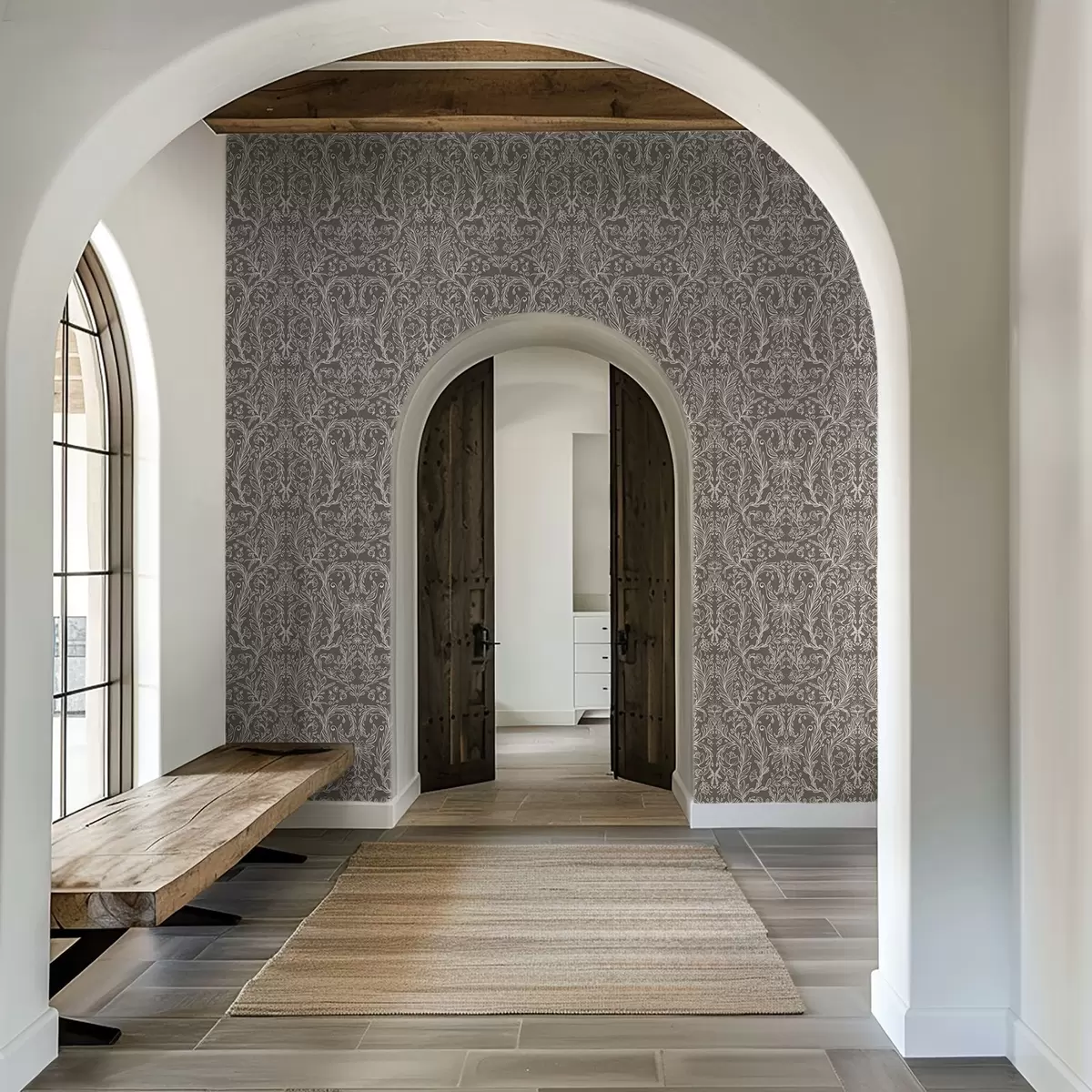 Wallpaper Monochrome botanical pattern on warm brown a00929v2