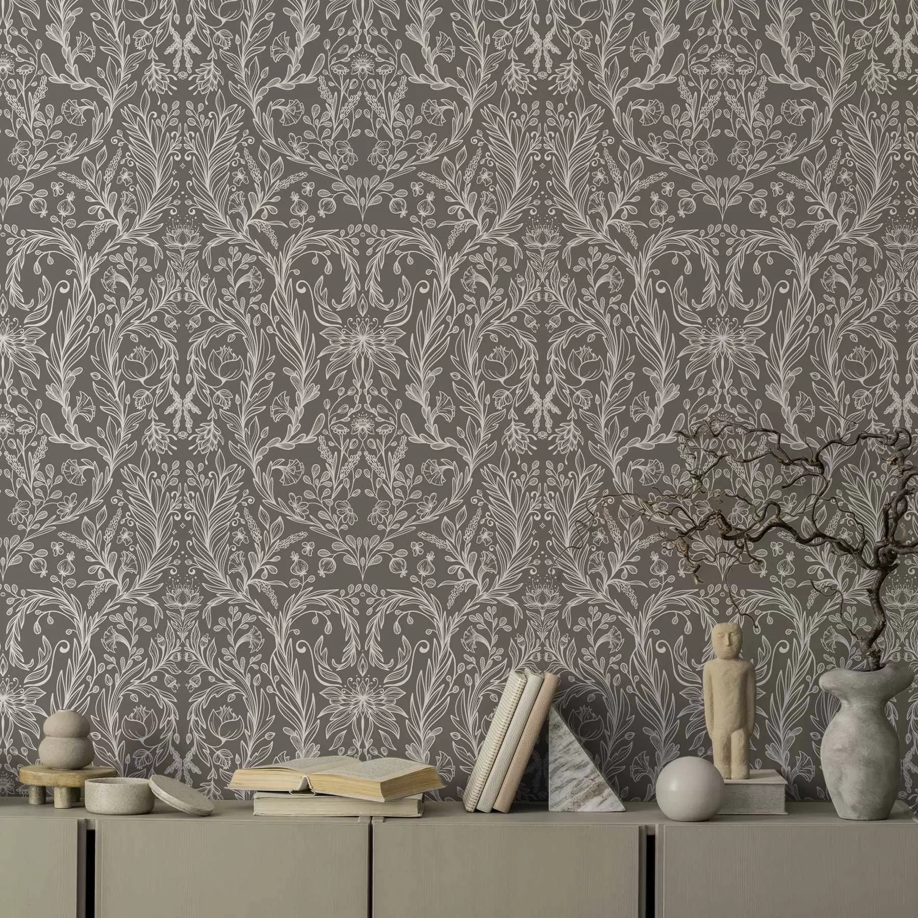 wall murals Monochrome botanical pattern on warm brown a00929v2