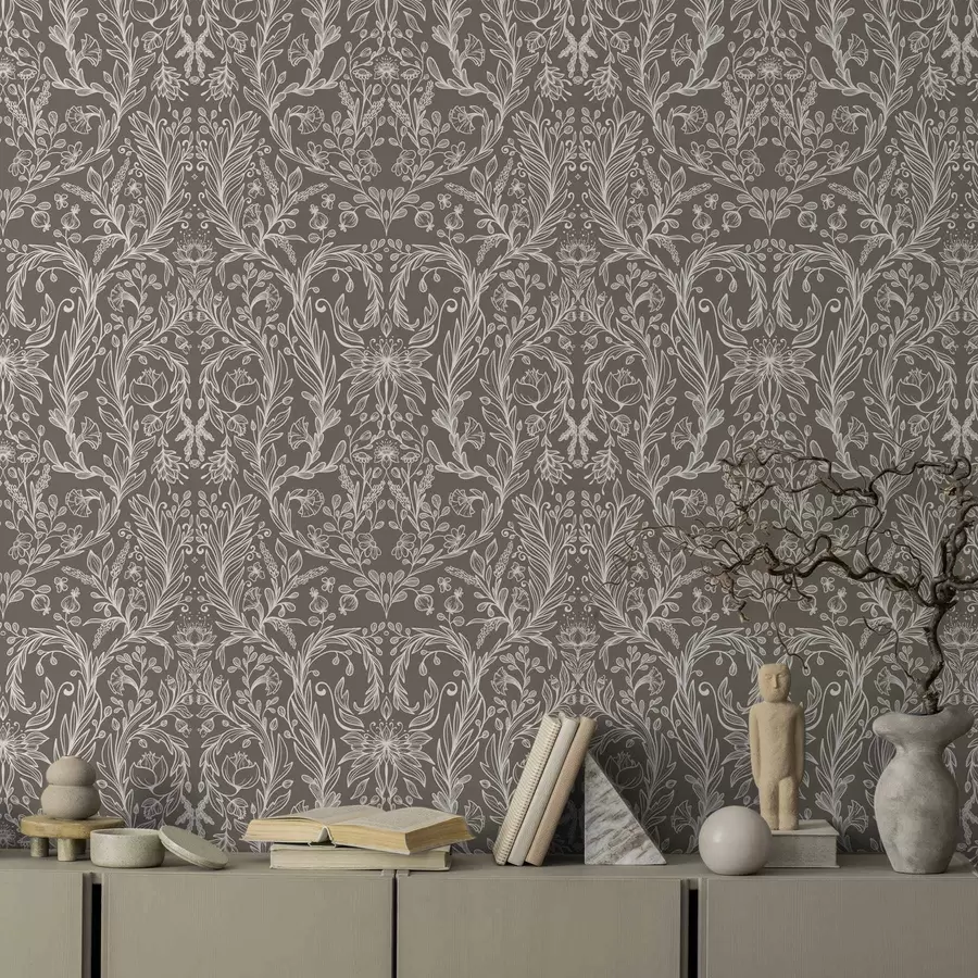 murales Estampado botánico monocromático en marrón cálido a00929v2