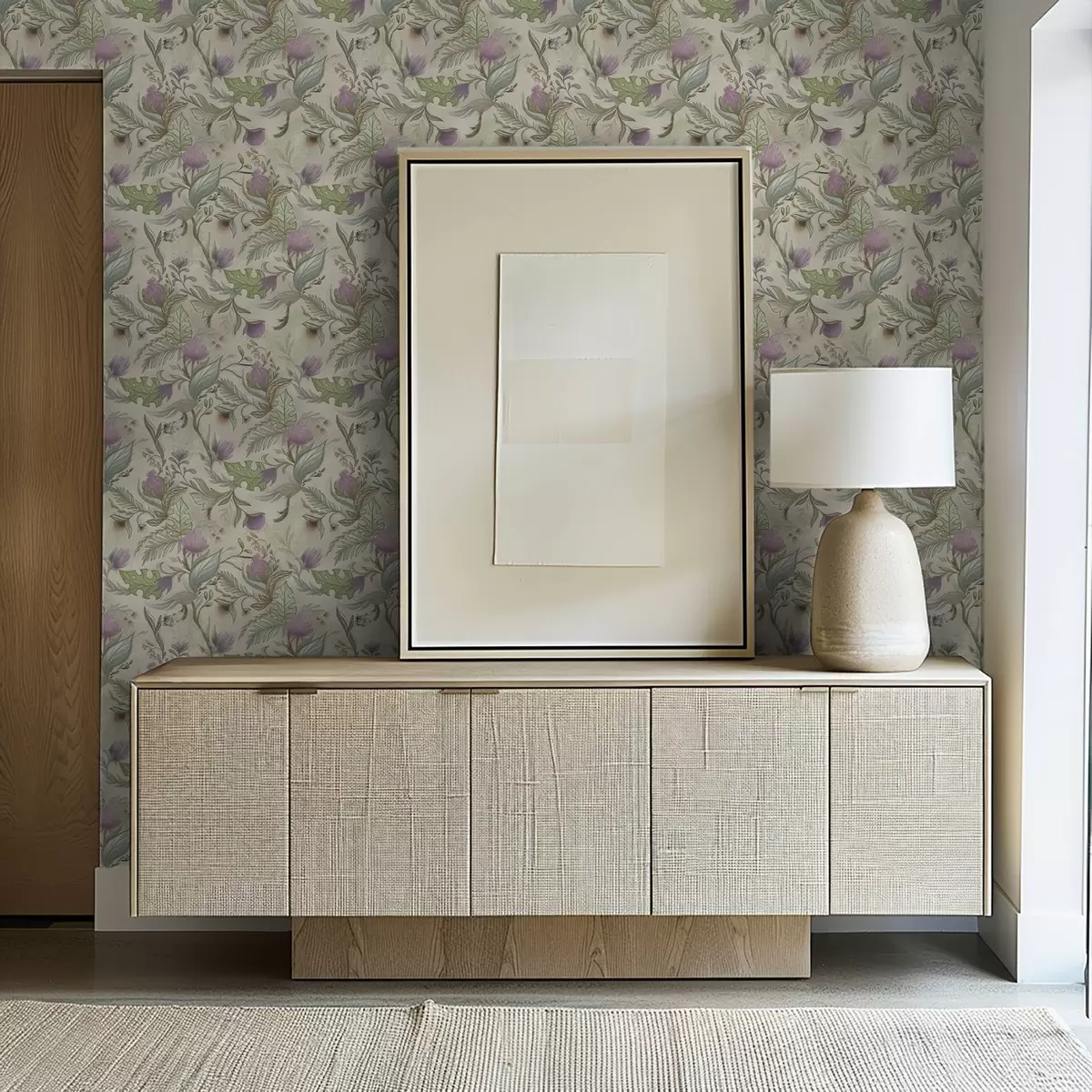 Papier peint Bourgeons de lilas et verdure délicate sur fond crème a00930v2