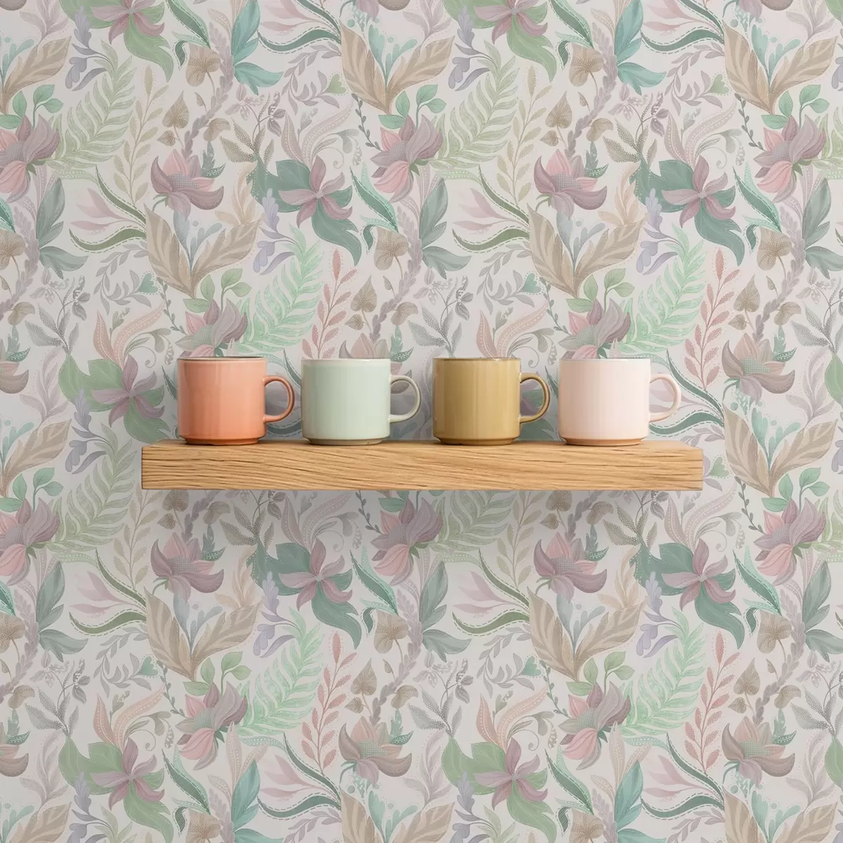 Wallpaper Delicate pastel flowers and leaves on a light background a00931