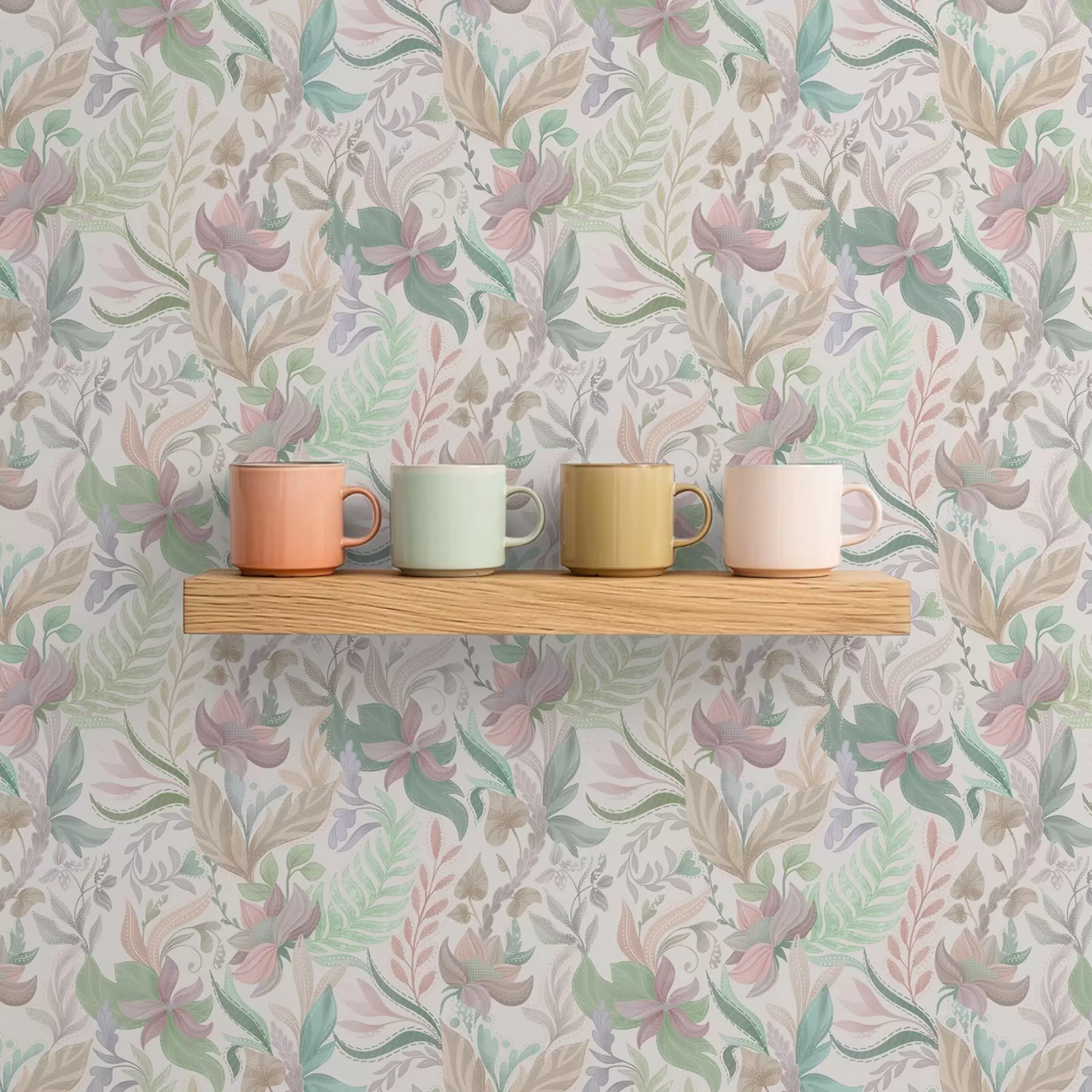 peintures murales Fleurs et feuilles délicates aux couleurs pastel sur fond clair a00931